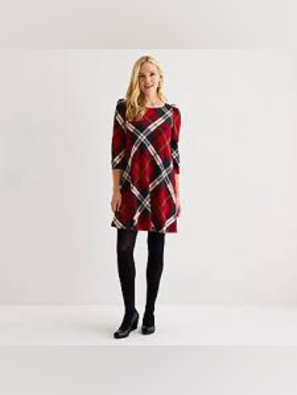 Jessica Howard Womens 3/4 Sleeve Plaid Shift Dress